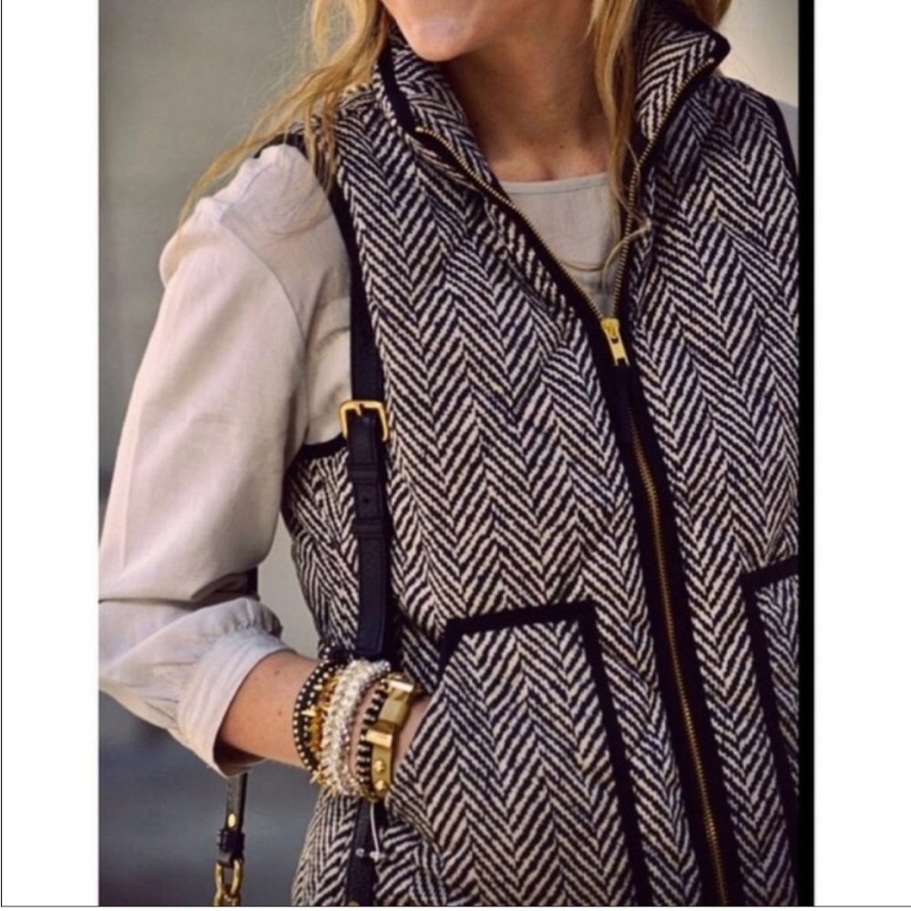 NWOT J. Crew Herringbone Puffer Vest Double Zipper